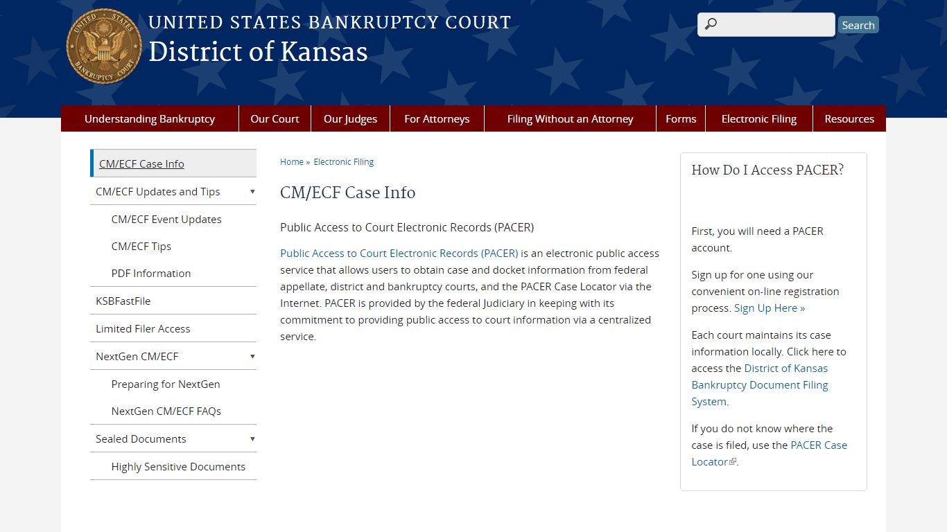 CM/ECF Case Info | District of Kansas | United States Bankruptcy Court